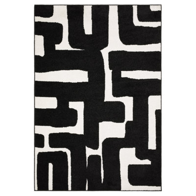 Hennings Abstract Maze Black/ Off-white Area Rug