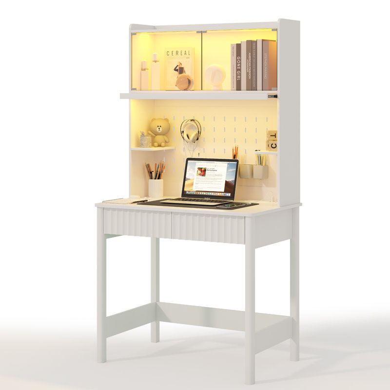 Computer Desk with Power Outlet, White