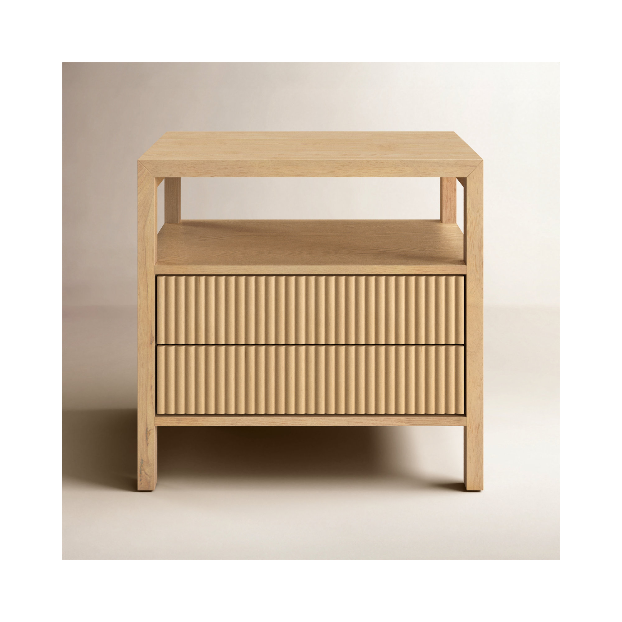 Dorchester 2 Drawer Reeded Nightstand, Oak