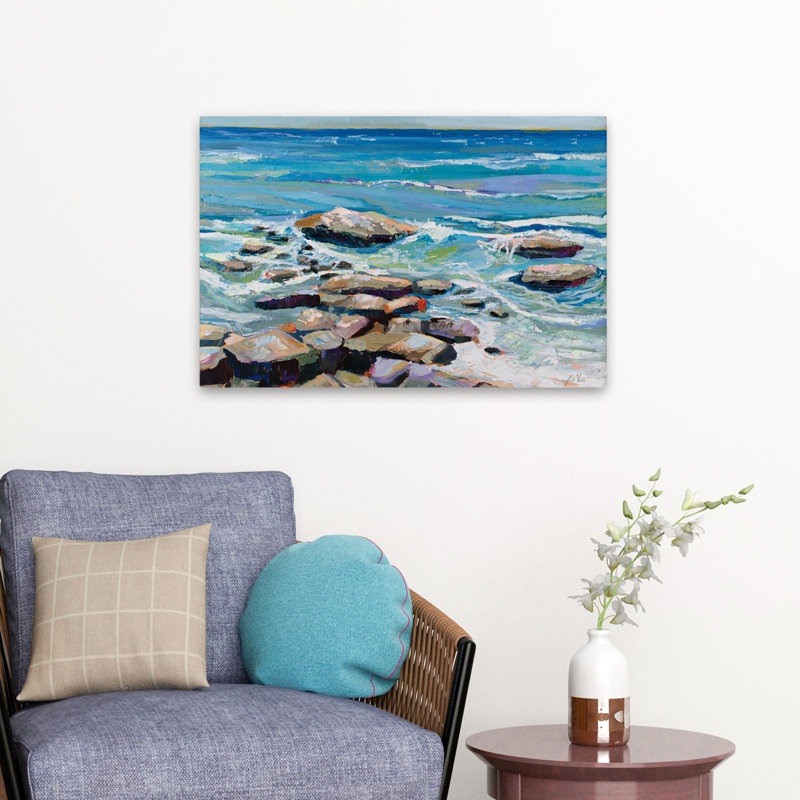 Art de plage et pierres marches bleues, H 16 po x l 24 po