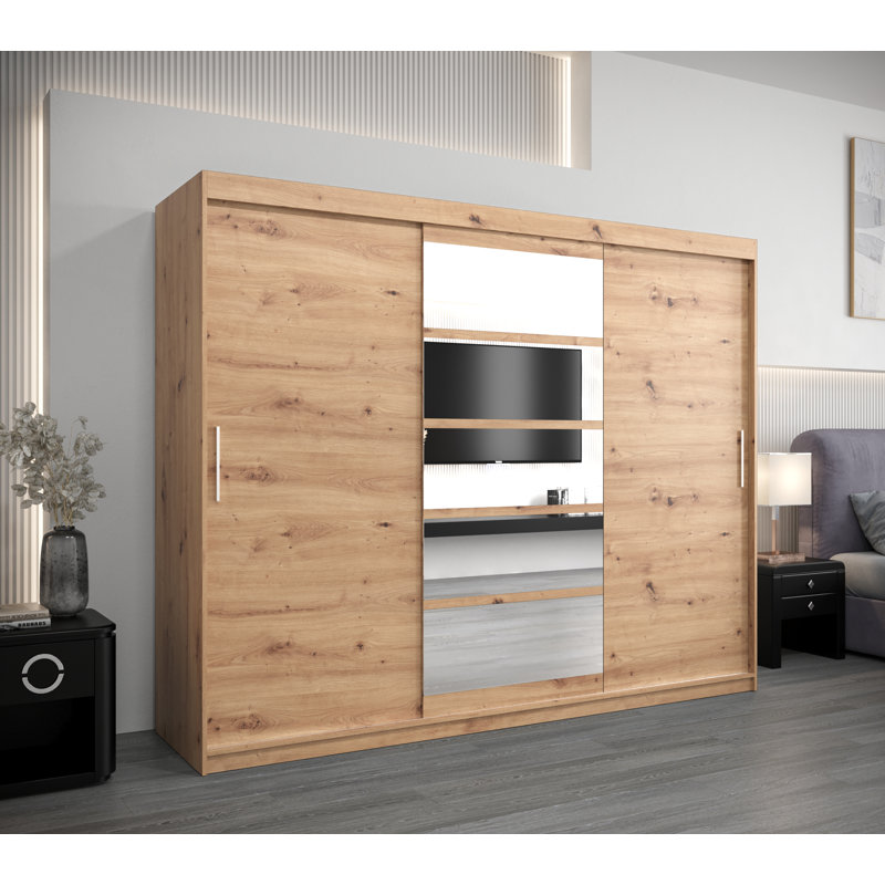 Attif 3 Door Manufactured Wood Wardrobe, Artisan Oak
