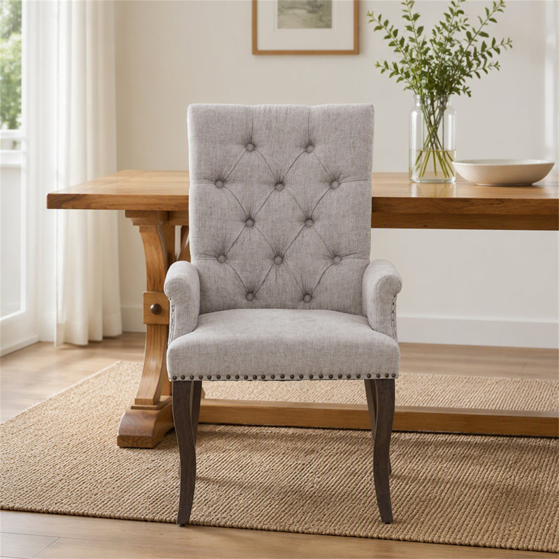 Chaise de salle à manger rembourrée en tissu de chenille, pieds courbés en bois massif, élégante chaise de salle à manger capitonnée pour salle à manger club, paquet simple