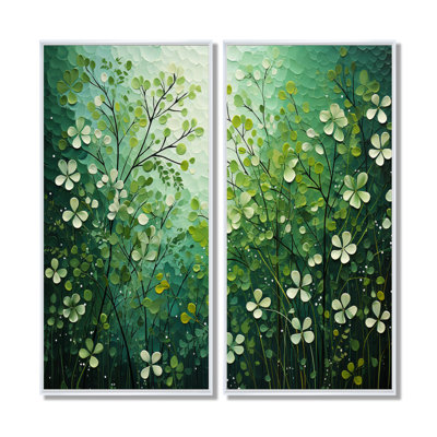 «White and Green Herbs Symphony - Herbs», art mural pour le salon, ensemble de 2 impressions sur toile florales vertes