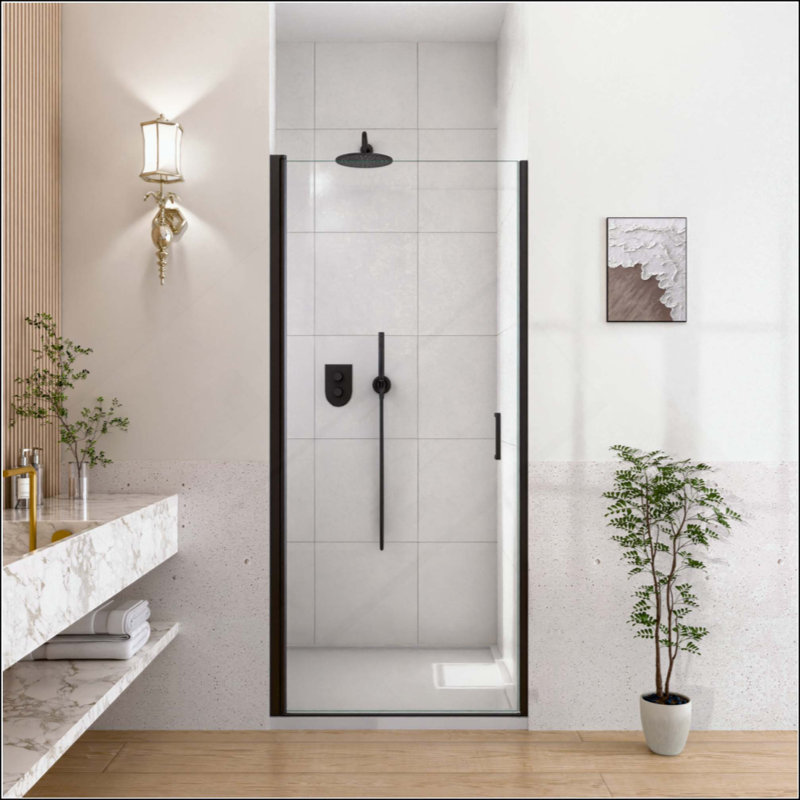 Semi-Frameless Circular Pivot Shower Door SGCC Tempered Glass, Matte Black