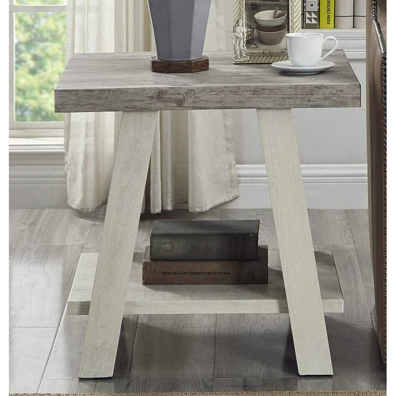 Table de bout avec rangement Angeleca, H 22 po x l 23,5 po x P 14 po, Gris / Gris