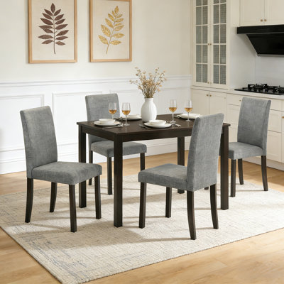 Ensemble de table de salle à manger moderne en bois massif pour 4 personnes avec chaises rembourrées, ensemble de table de cuisine rectangulaire 5 pièces, salon, petit espace, appartement