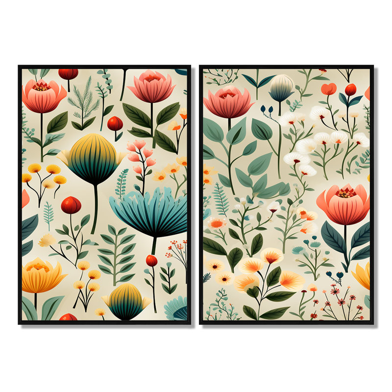 Jardins - art floral de plantes murales, Noir, H 36 po x l 48 po, Impression encadrée flottante