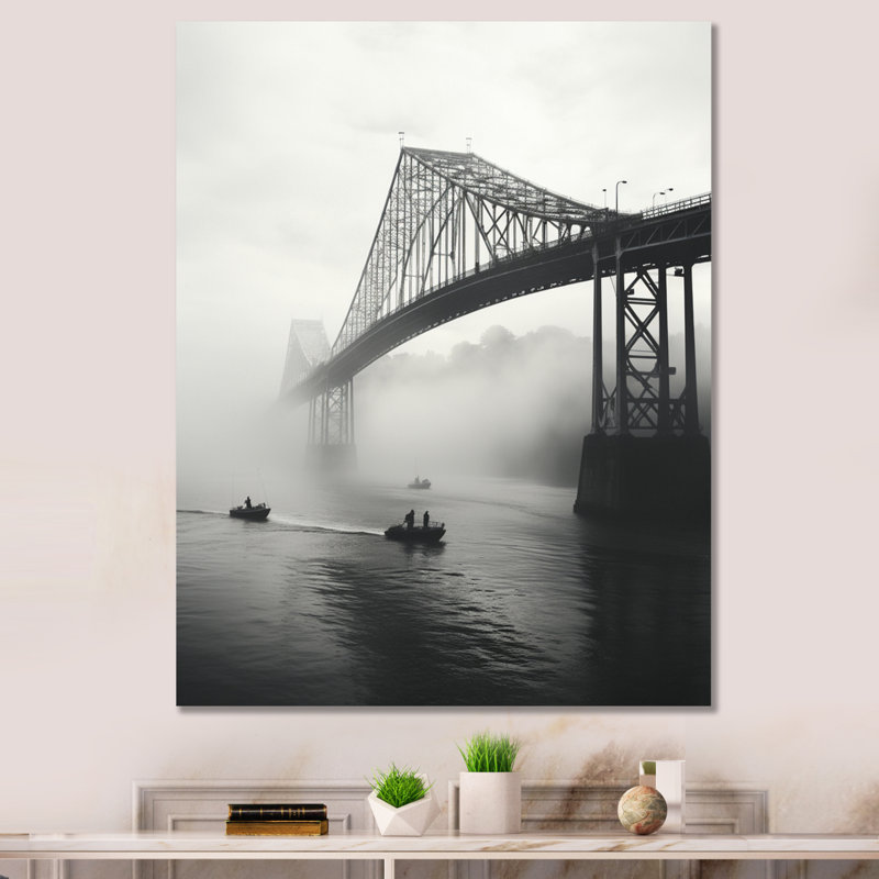 Pont gris dans le brouillard II sur toile, H 20 po x l 12 po x P 1 po, Toile tendue