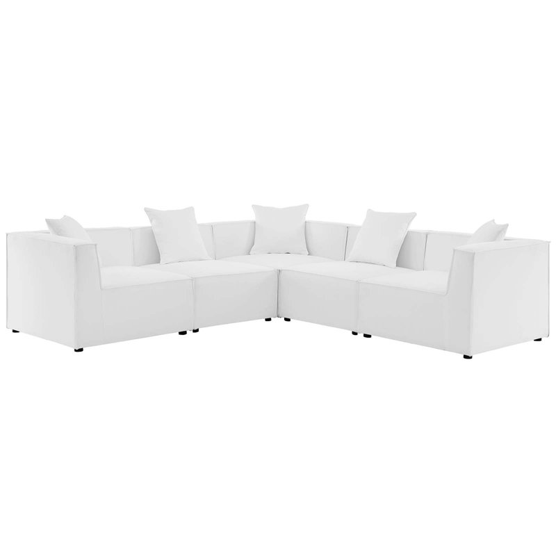 Modway Saybrook Outdoor Patio Upholstered 5-Piece Sectional Sofa, White