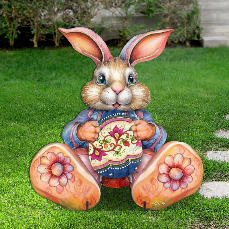 Lapin de Pâques avec un œuf, un panneau de Pâques par Debrekht, H 48 po x l 35 po x P 16 po