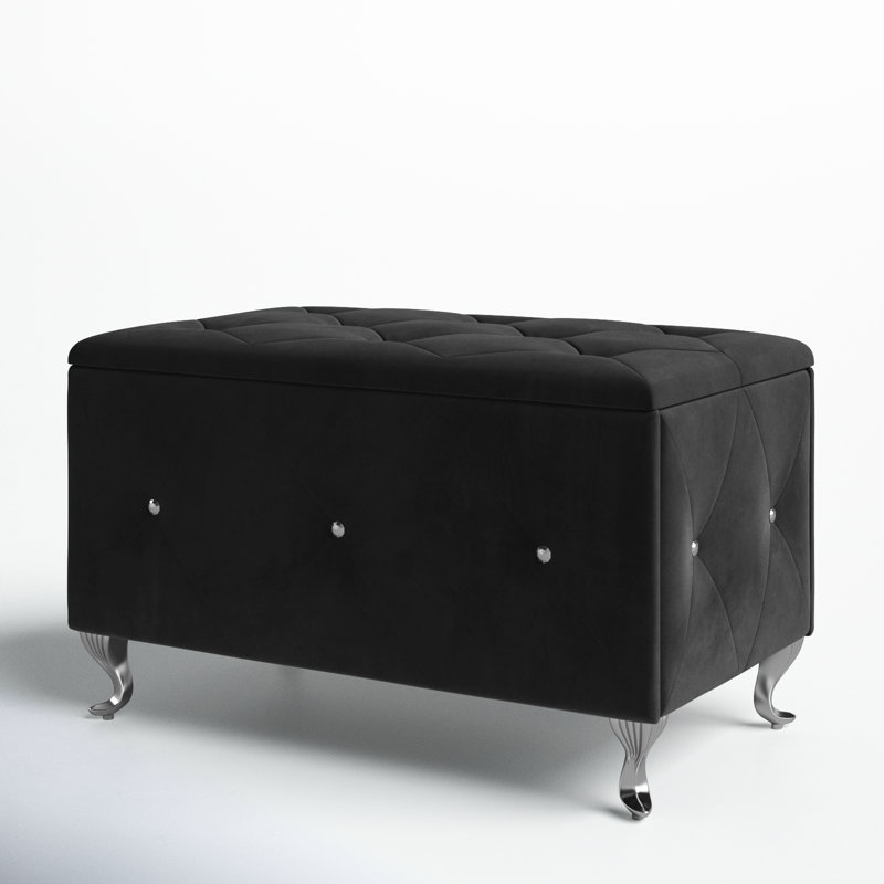 Carnes Velvet Upholstered Storage Bench, 18.9" H x 30" W x 18.3" D, Black