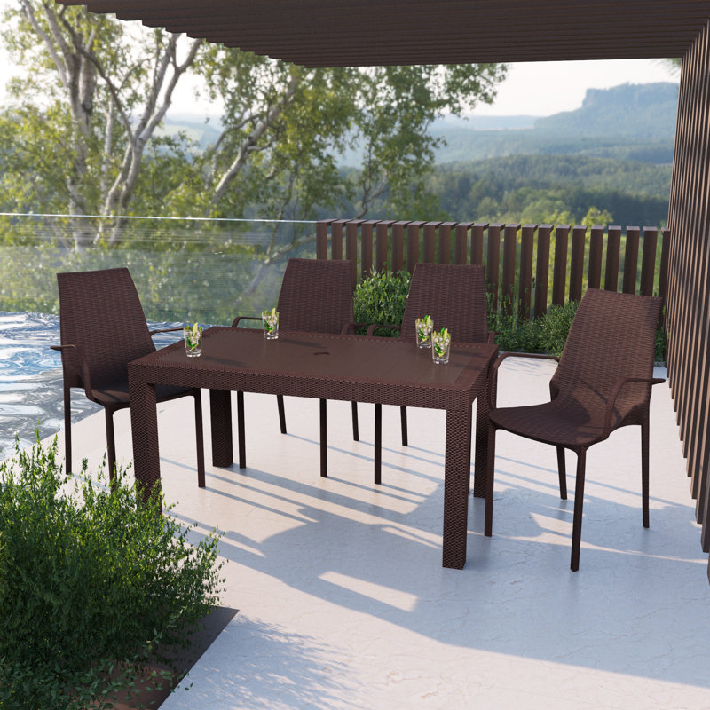 Chaise de patio d'extérieur Hokku Designs Audra, Brun, Ensemble de 4