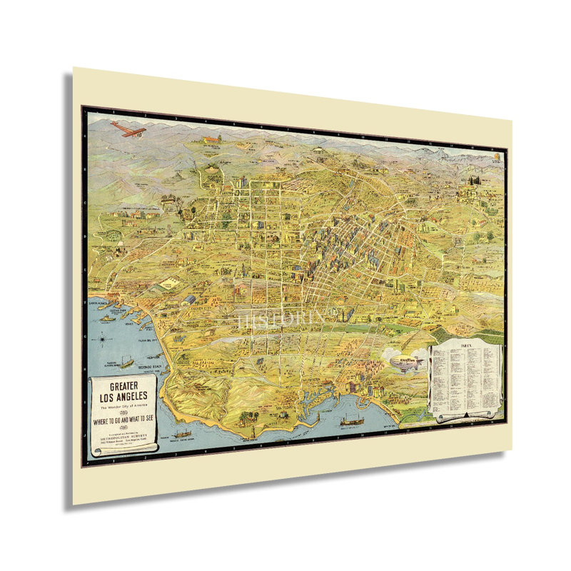 Carte de Los Angeles, Californie, 1932 sur papier, H 24 po x l 36 po