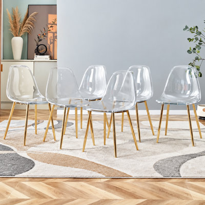 Chaises de salle à manger modernes en acrylique transparent avec pieds élégants en métal (ensemble de 6)
