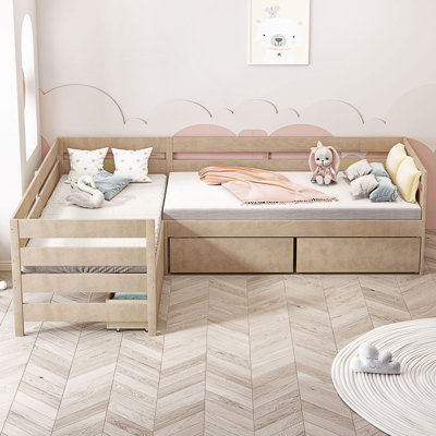 Twin Size L-Shaped Platform Bed With Three Storage Drawers