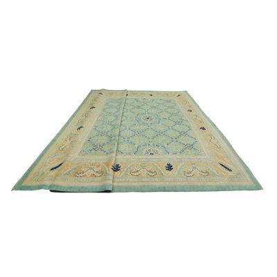 Tapis fin fait à la main Chobi Sahar - vert - doré, 9 pi 8 po x 13 pi 5 po