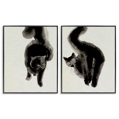  Minimal Black Cats 2 PC Giclee Art Set by Melissa Wang