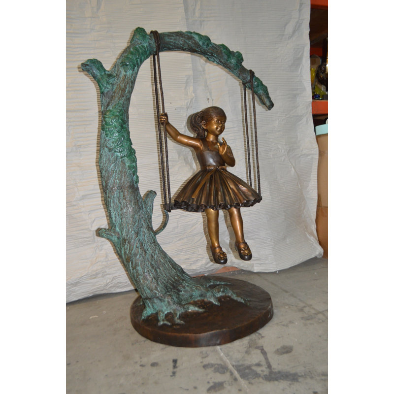 Girl On Swing 65 Bronze Statue -  Size: 44"L X 35"W X 65"H.