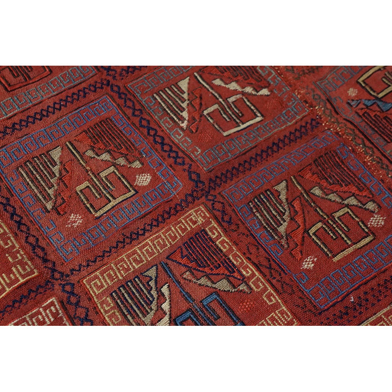 Late 19th Century Antique Red Tribal Geometric Pattern Caucasian Kilim Verneh Flat-Weave Carpet