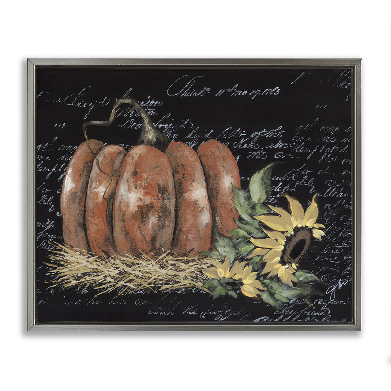 «Autumn Country» citrouille flottante, art mural par Julie Norkus, Cadre flottant gris lustré, H 25 po x l 31 po