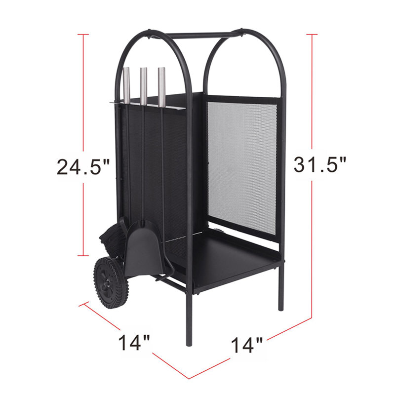 Firewood Rack Log Carriers With Wheels, 3Pcs Fireplace Tool Set