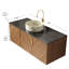 Meuble-lavabo de salle de bain 48 po ARAI, meuble de rangement flottant en contreplaqué pour salle de bain avec comptoir en pierre frittée à 3 portes et lavabo rond en céramique à motif de pierre-125515303