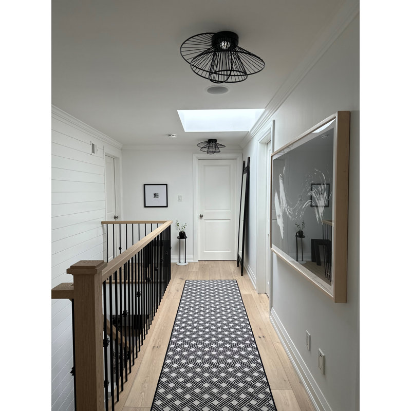 Black Geometric LED Flushmount with Clear Glass Globe
