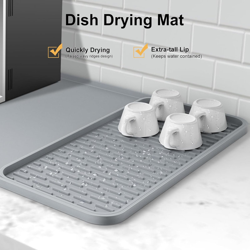 Coffee Bar Mat With Detachable Dish Drying Mat For Kitchen Countertops,Coffee Bar Accessories Fit Under Coffee Maker Coffee Machine Coffee Pot Espresso Machine Dish Rack