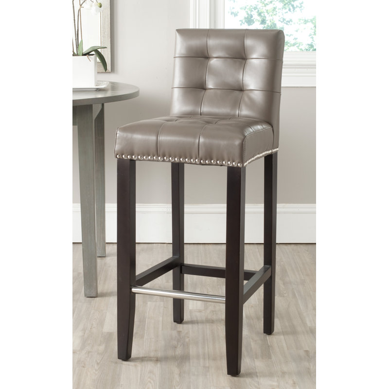 Apoloniusz Upholstered Counter Stool with Solid Wood Frame, Clay Faux Leather