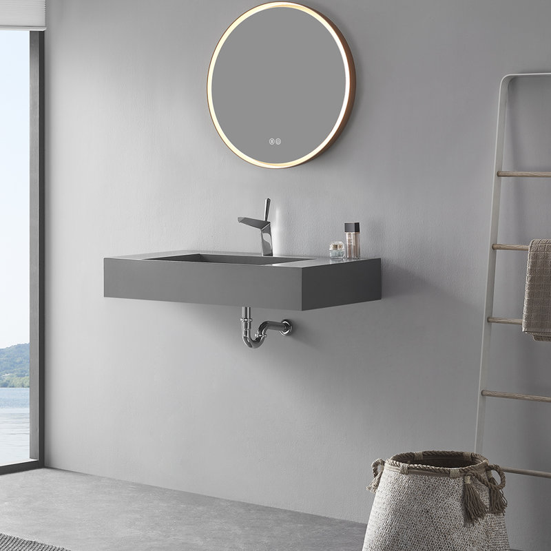 40 in. Wall-Mount or Countertop Bathroom with Wedge Bowl Solid Surface, Gray