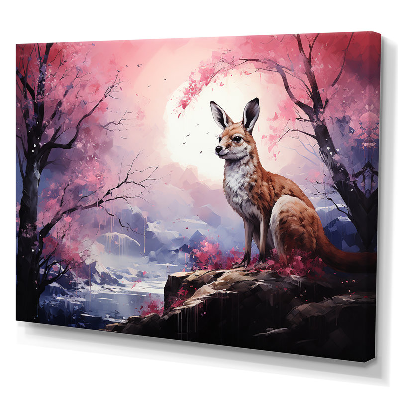 Paysage de kangourou au clair de lune sur toile, Toile tendue, H 16 po x l 32 po x P 1 po