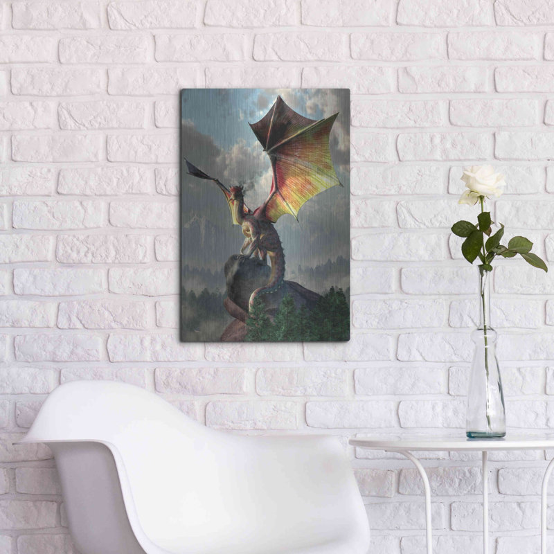 «Yellow Winged Dragon» par Daniel Eskridge, art mural en métal, H 24 po x l 16 po