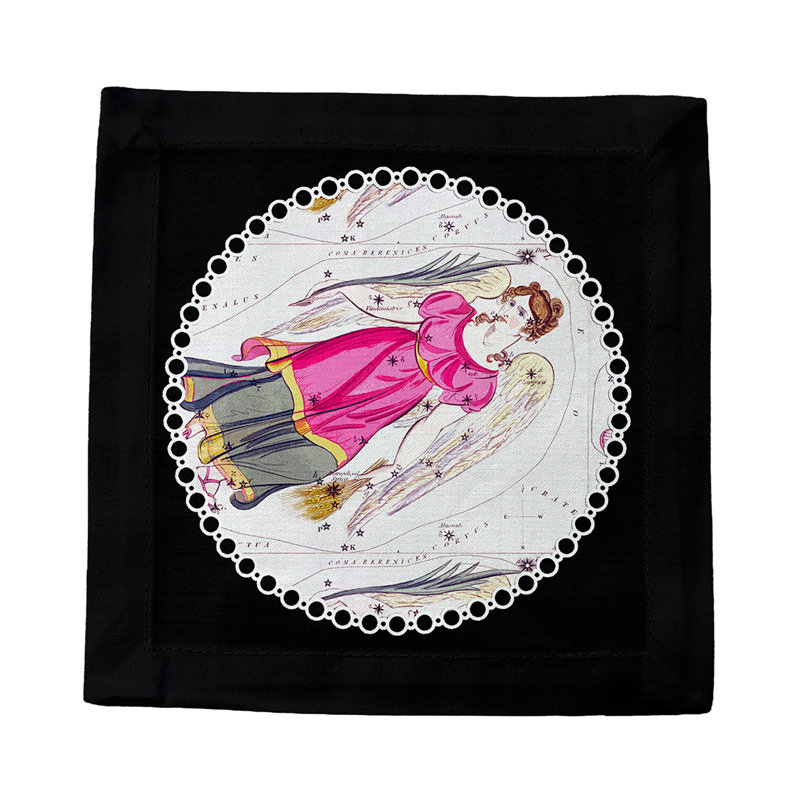 Zodiac Virgo Cotton Sateen Cocktail Napkins, Black