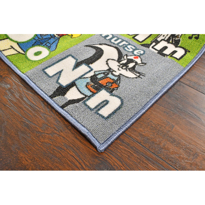 Looney Tunes ABC Jobs Object Educational Fun Learning Game Non Slip Kids Rug Classroom Playroom Mat, Rectangle 5'3" x 6'6"