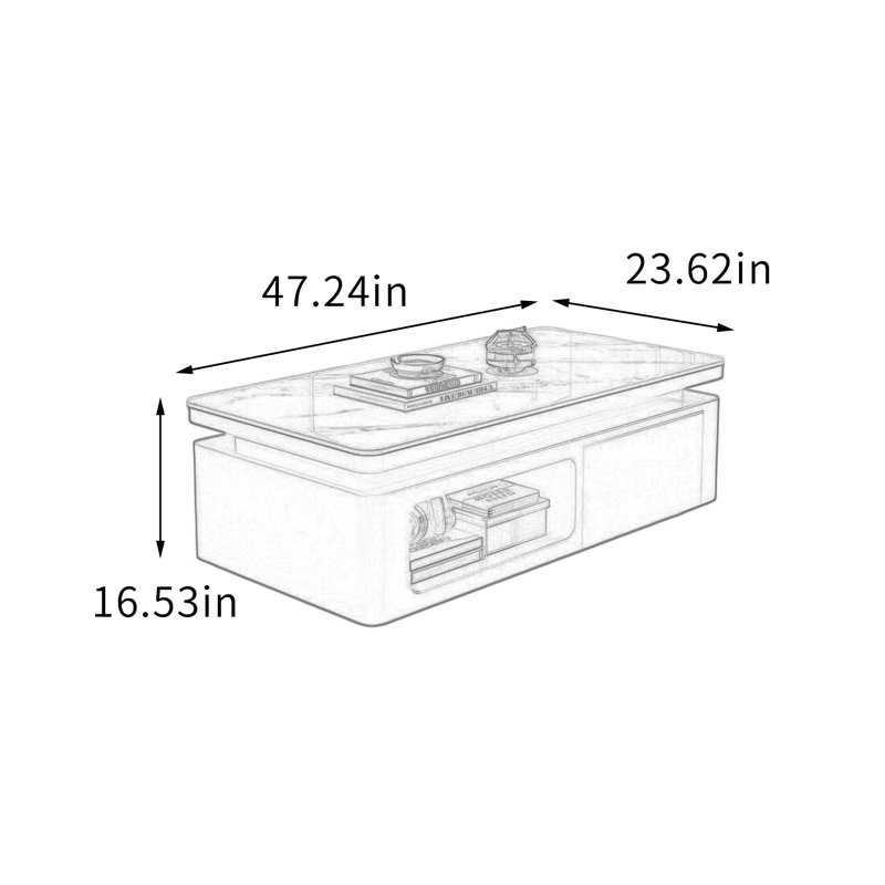Table basse moderne et multifonctionnelle avec rangement, H 16,53 po x L 47,24 po x l 23,62 po, Blanc / gris clair, Noir