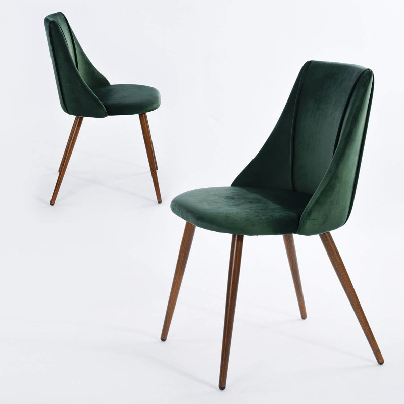 Kory Velvet Upholstered Dining Chair with Wood Effect Metal Legs, Brown, Deep Green, 2