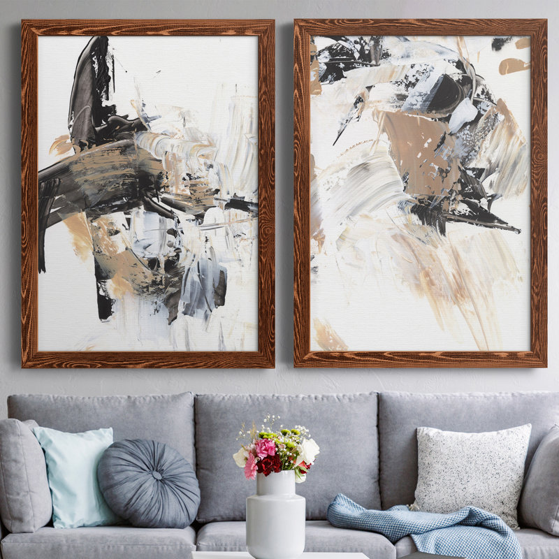 Ruckus I - Ensemble de 2 peintures sur toiles encadrées, Cadre en érable, H 37,5 po x l 55 po x P 1,5 po