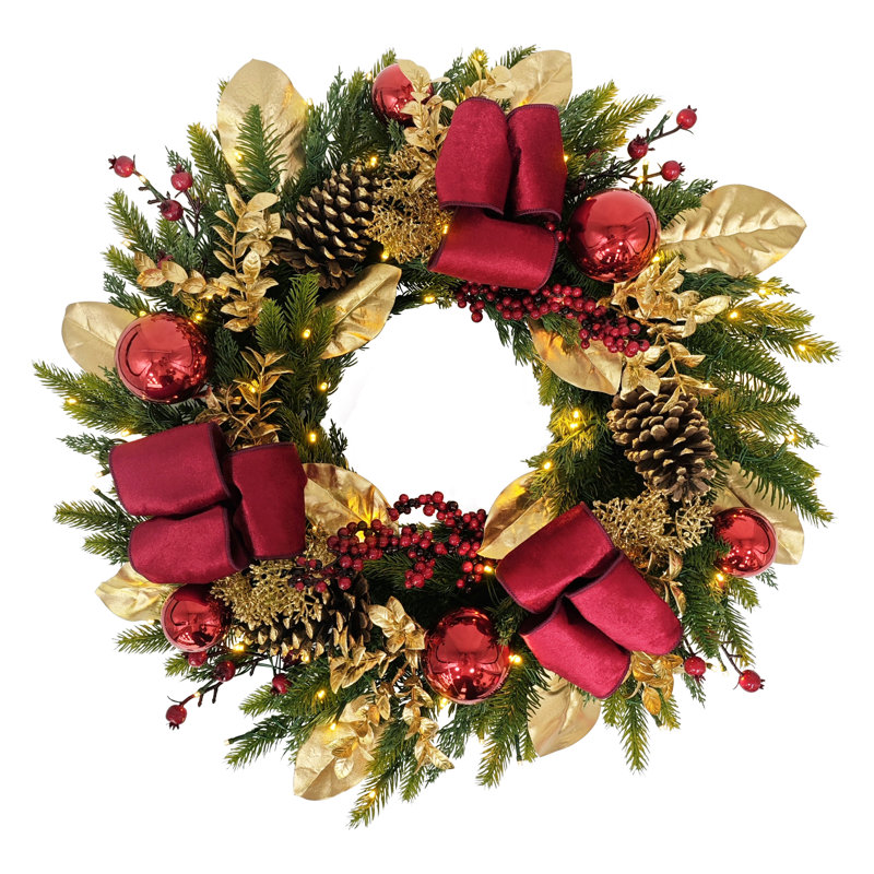 Pre-Lit Artificial Adorned Christmas Wreath
