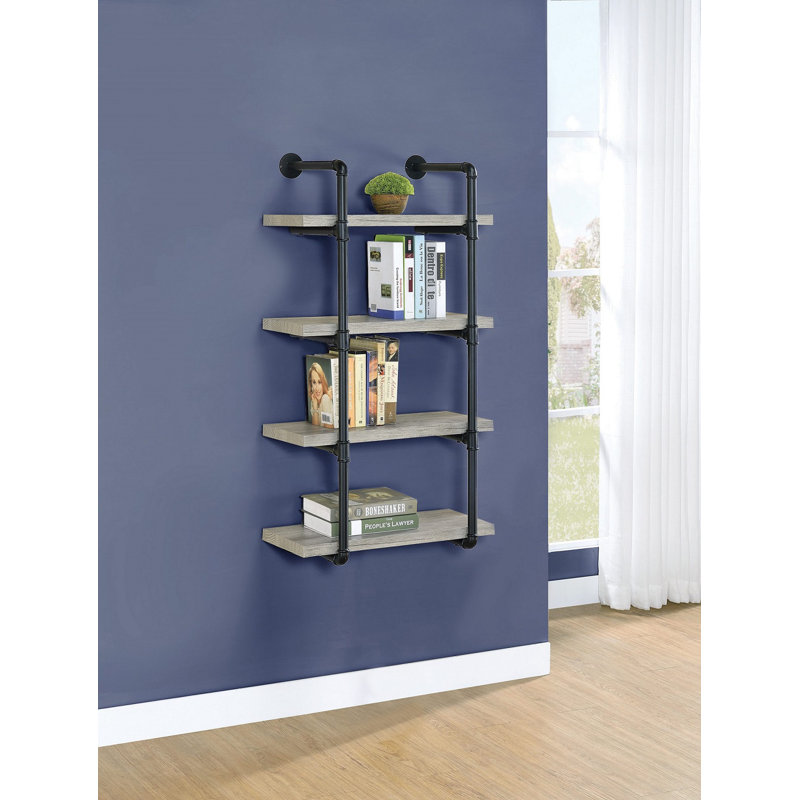 Tablette murale 40 po, noir et chêne rustique, Chêne rustique, (4 tablettes) H 46 po x l 23,5 po x P 11,5 po