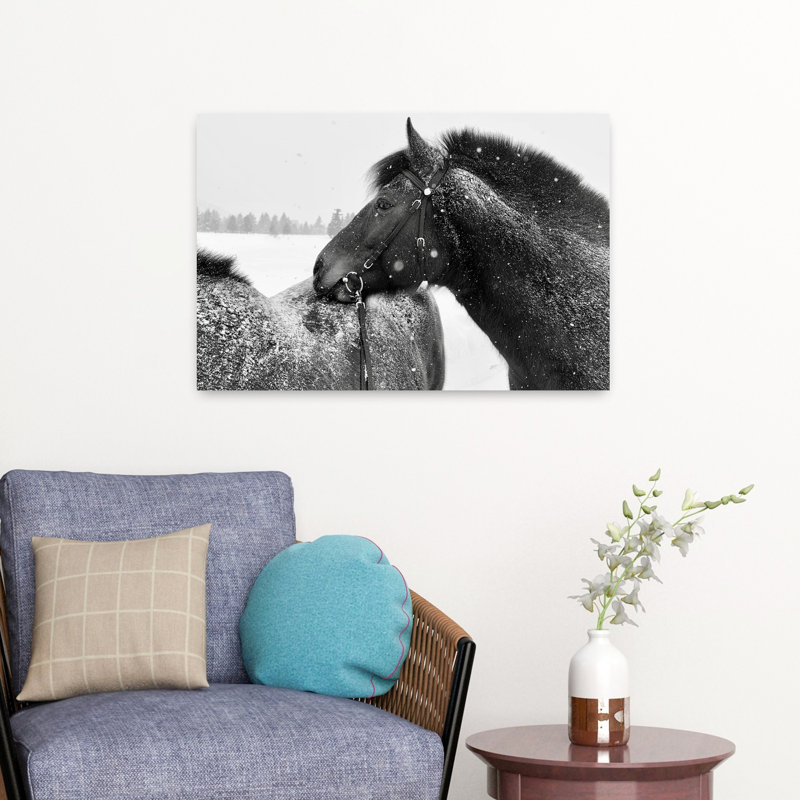 «Winter Horse Bond» Peaceful Serene Abstract Horse Forest, art mural
