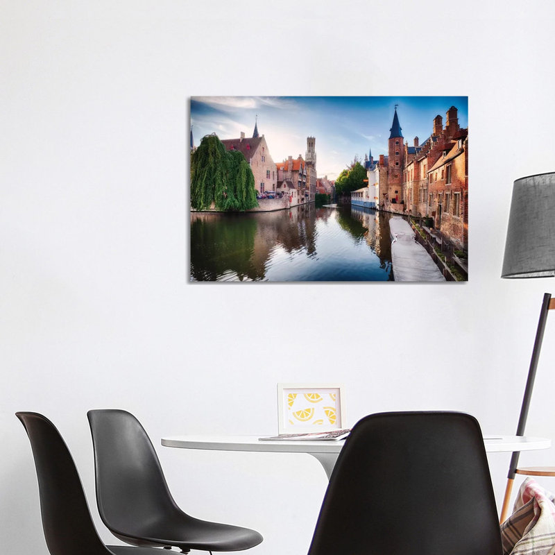 Bruges With Water Canal At Late Afternoon by George Oze - Wrapped Canvas Print, 101.6 cm H x 66.04 cm W x 1.91 cm D
