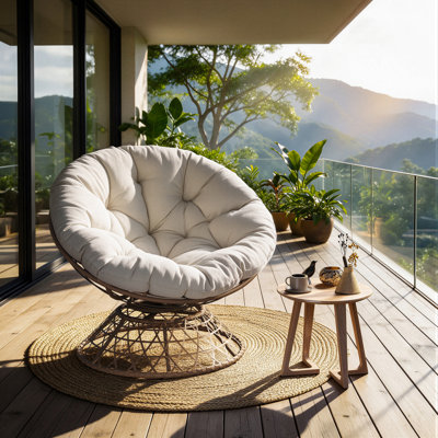 Chaise d'extérieur pivotante à 360 ° en osier Papasan - rotin de qualité supérieure, coussin moelleux et structure durable, fauteuil de lecture surdimensionné