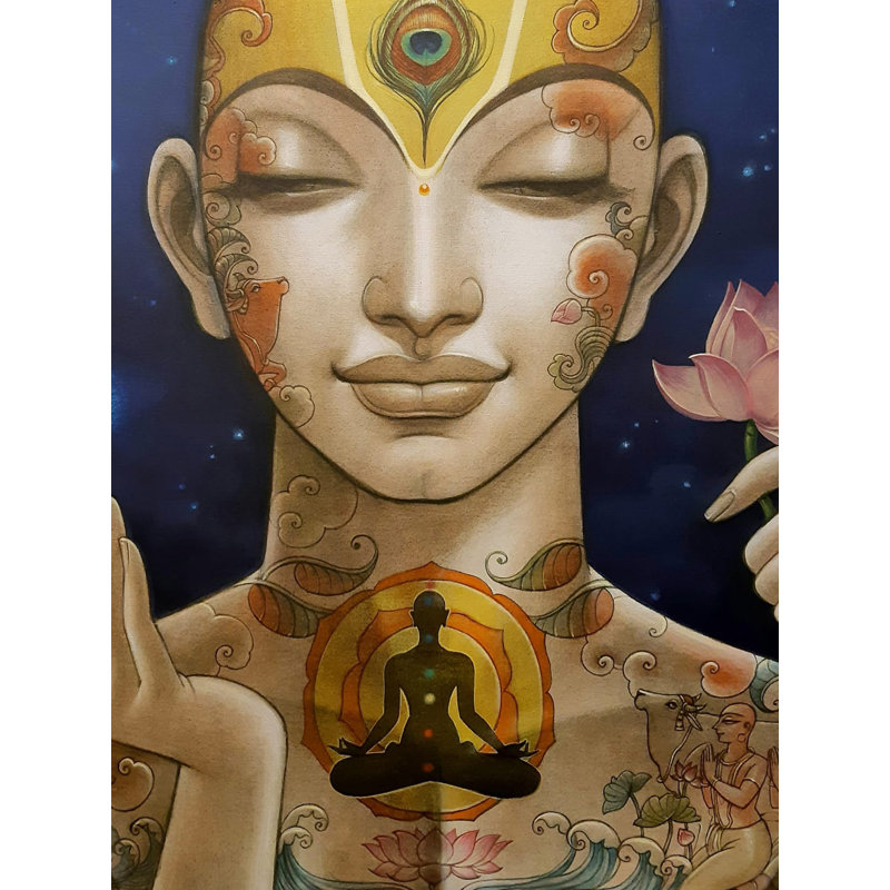 Satchitananda Inner Meditation Mixed Media Painting on Canvas – 30"x30" Spiritual Contemporary Hindu Art by Sukanta Das
