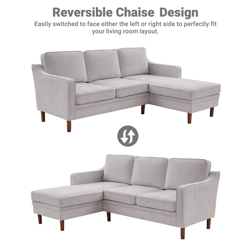 Azriah 2-Piece Reversible Sectional, Silver Chenille