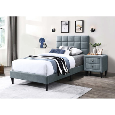 Soft Grey Linen Twin Bed With 12 Headboard And Adjustable Luxury Biscuit Tufting Comfort