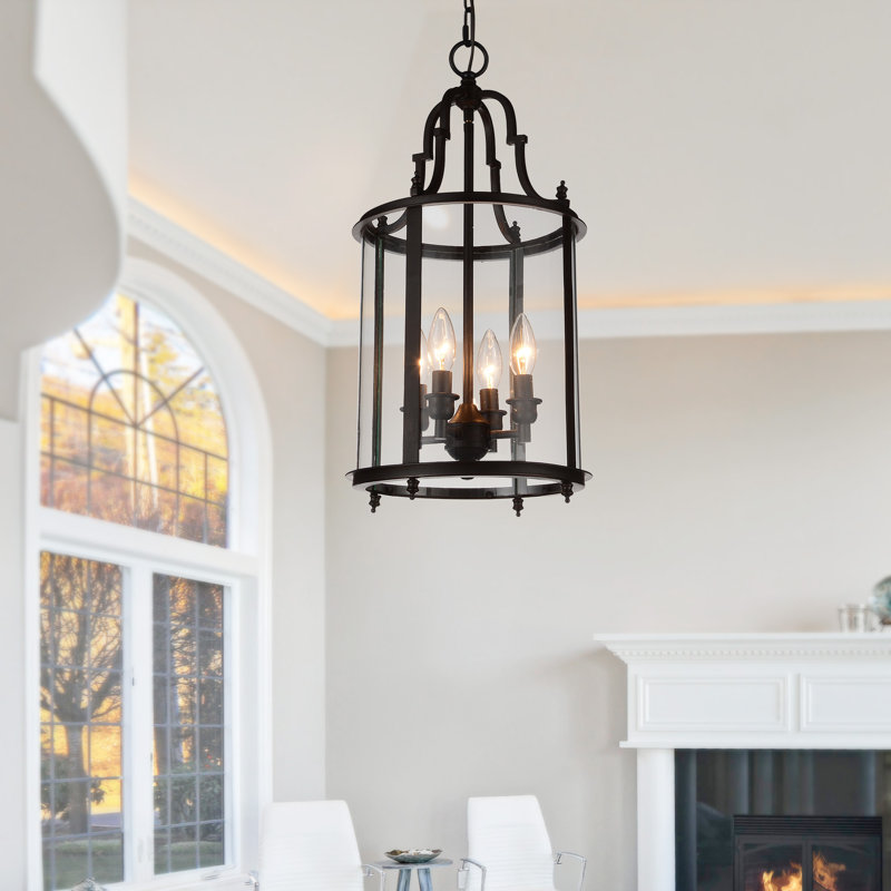 Tom 11" Oil Rubbed Bronze Pendant Light – 4-Light Hanging Lantern with E12 Bulb Base and Clear Glass Panels – BACL Certified with 1-Year Warranty