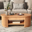Table basse ovale cannelée de style Mid-Century avec tiroirs, table de cocktail en bois trempé à 2 niveaux, table de rangement centrale pour le salon-639392873