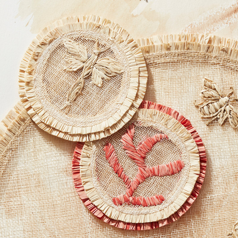 Bee Straw Coasters, Coral