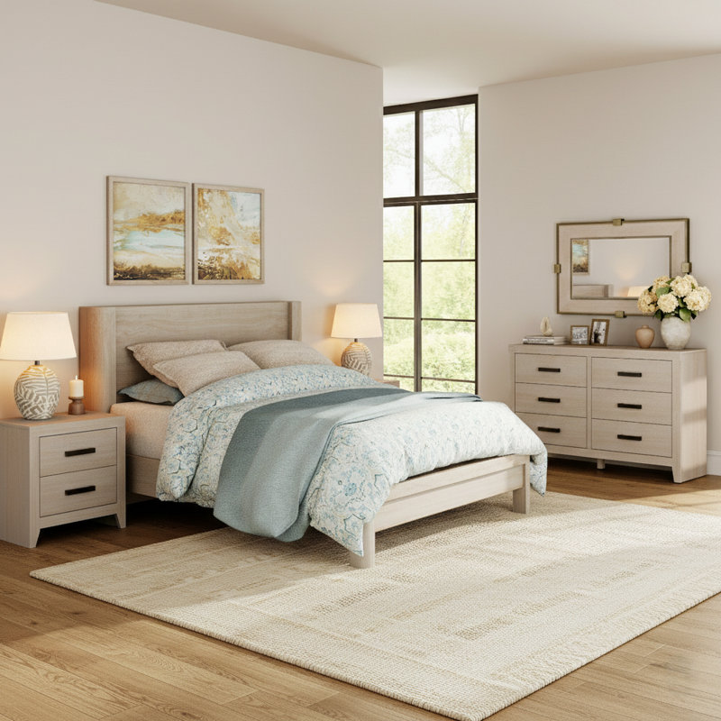 3 Piece  Dresser And Nightstand Set For Bedroom, Beige
