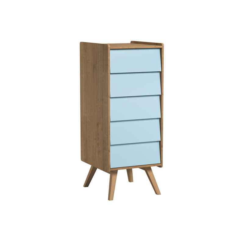 Antoine Kids 5 - Drawer Chest, Light Brown/Blue
